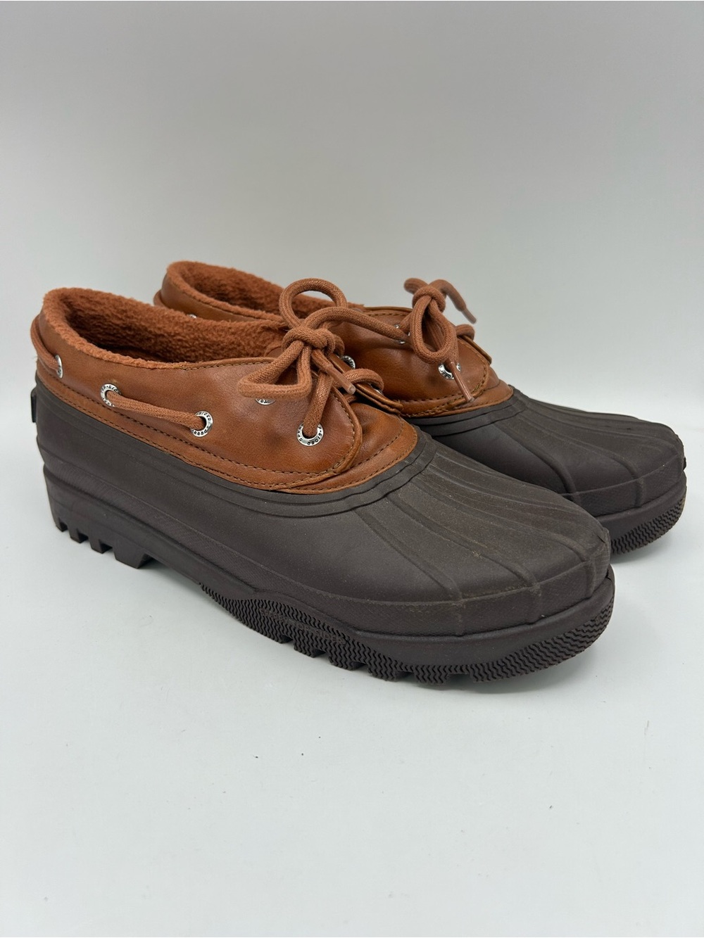 Sperry Rain Snow Duck Boots Womens Size 8.5M Brown Leather Rubber Waterproof